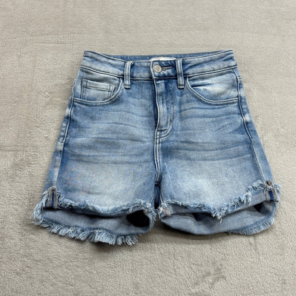 KanCan Denim Shorts Womens 24 Light Blue Kurvy Ultra High Rise Frayed Y2K Boho